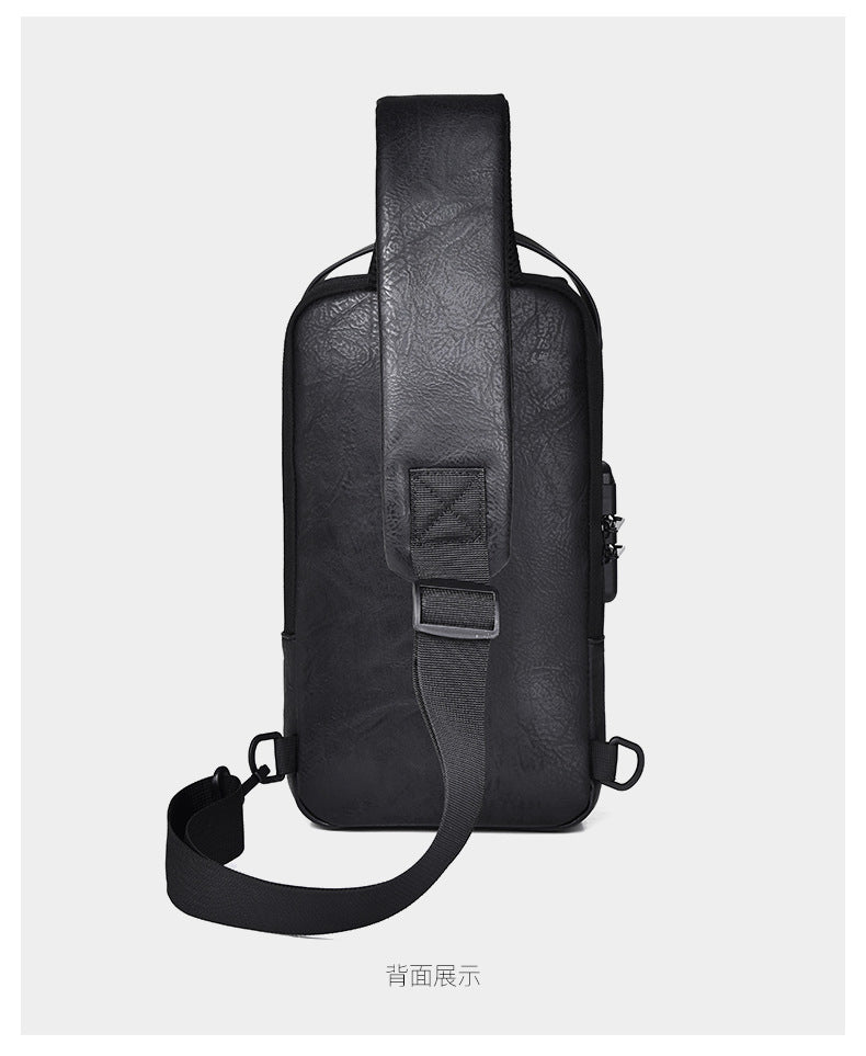 New Casual Chest Bag Travel shoulder bag Men Multifunction Anti-theft USB Charging Crossbody Bag Quality PU Leather Pack Male