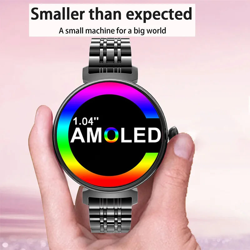 Bluetooth Call Smart Watch Screen Always Display 1.04 inch AMOLED Screen Fashion Ladies Smartwatch Metal Body Small Screen Watch