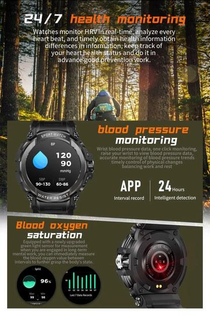 2025 New Men Smartwatch 1.5" HD Screen Military Watch Call IP68 Waterproof 100 Sport Modes Smart Watch with 600mAh Large Battery