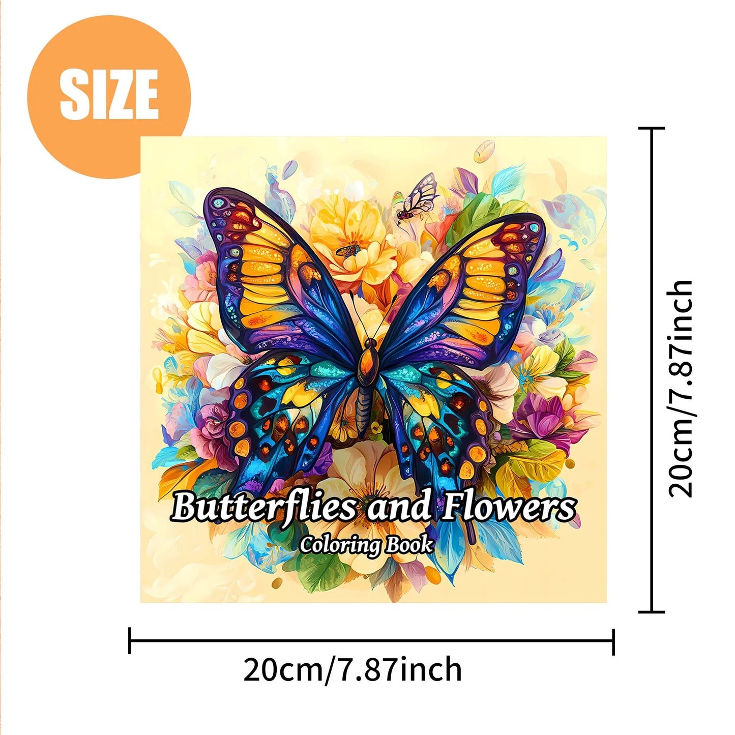Butterfly and Flowers Adult Coloring Book - 20*20cm 24 Page Art Coloring Book - Helps Reduce Stress and Ease Emotions