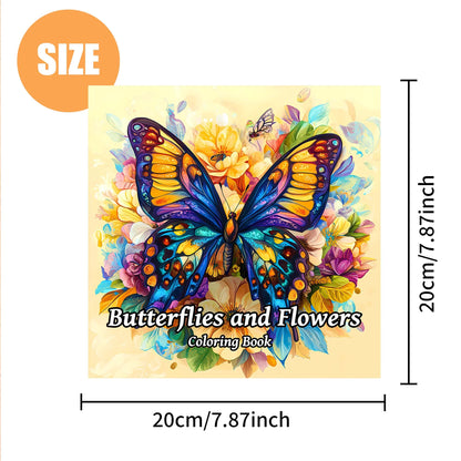 Butterfly and Flowers Adult Coloring Book - 20*20cm 24 Page Art Coloring Book - Helps Reduce Stress and Ease Emotions