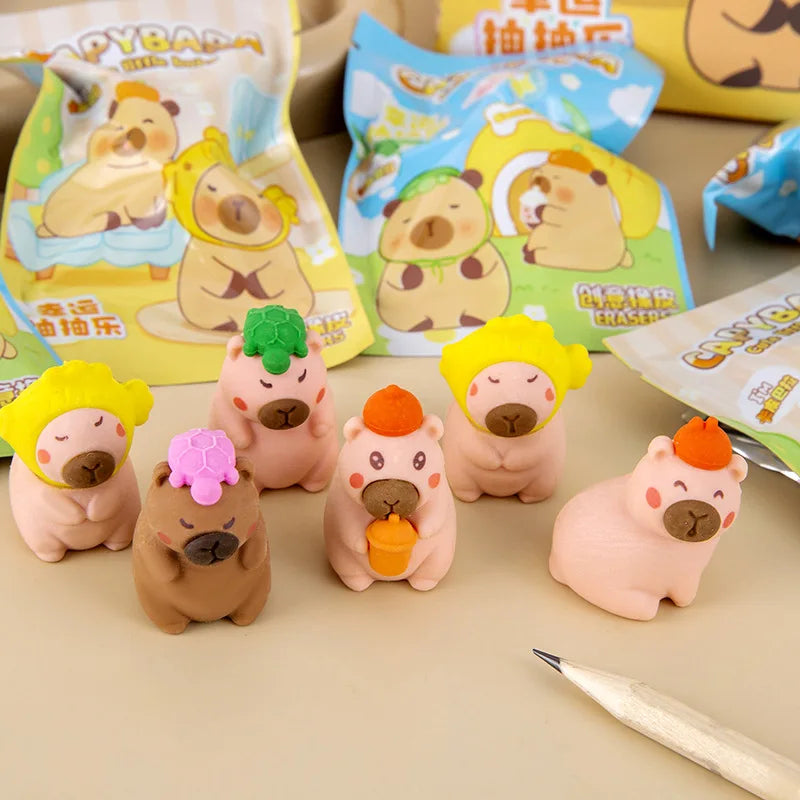 32 Pcs/Box Cartoon Cute Capybara Surprise Bag Eraser Stationery Student Supplies Stationery Wholesale