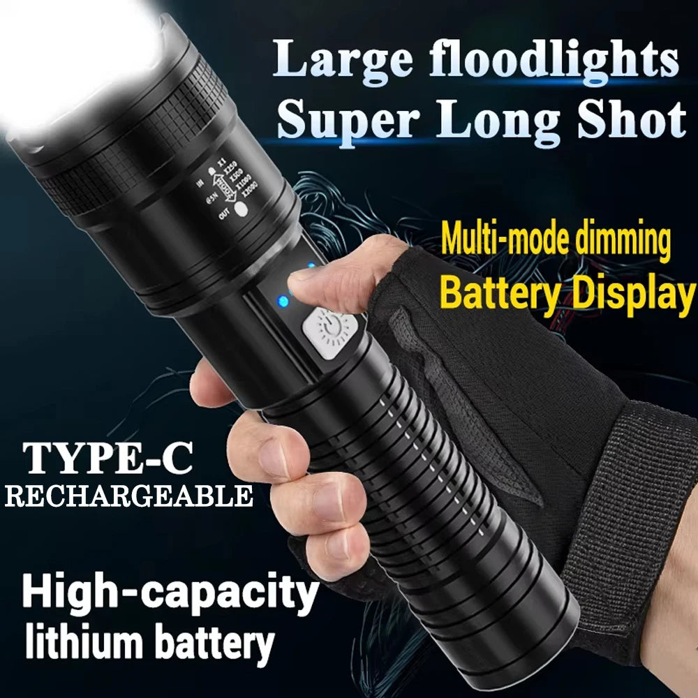 Powerful P70 Led Flashlights 5000LM Ultra Bright Tactical Light Emergency Spotlights Telescopic Zoom Light Built-in Battery