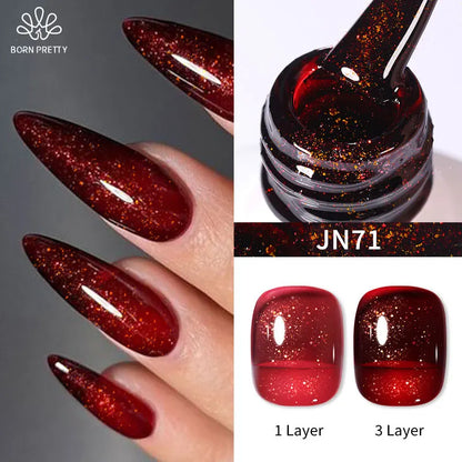 BORN PRETTY 10ml Wine Red Glitter Jelly Nude Gel Nail Polish Soak Off Translucent Color UV Light Cure for Nail Art DIY at Home