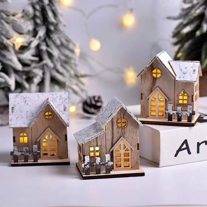 Wooden Cabin with LED Lights, Christmas Ornaments, Family Christmas Decorations, Christmas Cabin, Children's Gifts