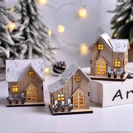 Wooden Cabin with LED Lights, Christmas Ornaments, Family Christmas Decorations, Christmas Cabin, Children's Gifts