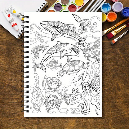 Sea Life Adult Coloring Book - 8.3x 11.2 Inch 32 Page Coloring Book - Helps Reduce Stress and Ease Emotions