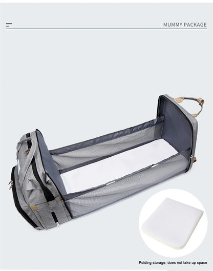 New Folding Mommy Bag Lightweight Portable Folding Crib Bed Large-capacity Baby Backpack Mommy Baby Diapers Bags Outting Bag