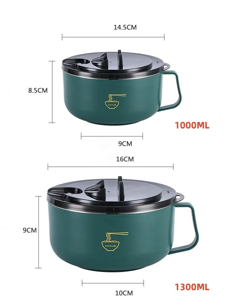 Ramen Bowl 304 Stainless Steel Noodle Bowl with Lid Heat Resistant Instant Noodles Bowls Cooker Tableware Kitchen Accessorie