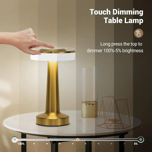 LED Table Lamp Touch Sensor Rechargeable Desktop Night Light Wireless Reading Lamp for Restaurant Hotel Bar Bedroom Decor Light