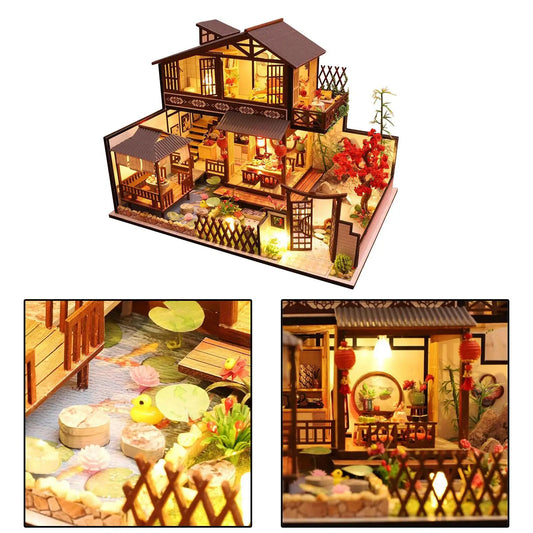 Mini DIY Wooden Dollhouse Miniature W/ Light Furniture Doll House Model Creative Room Birthday Gift