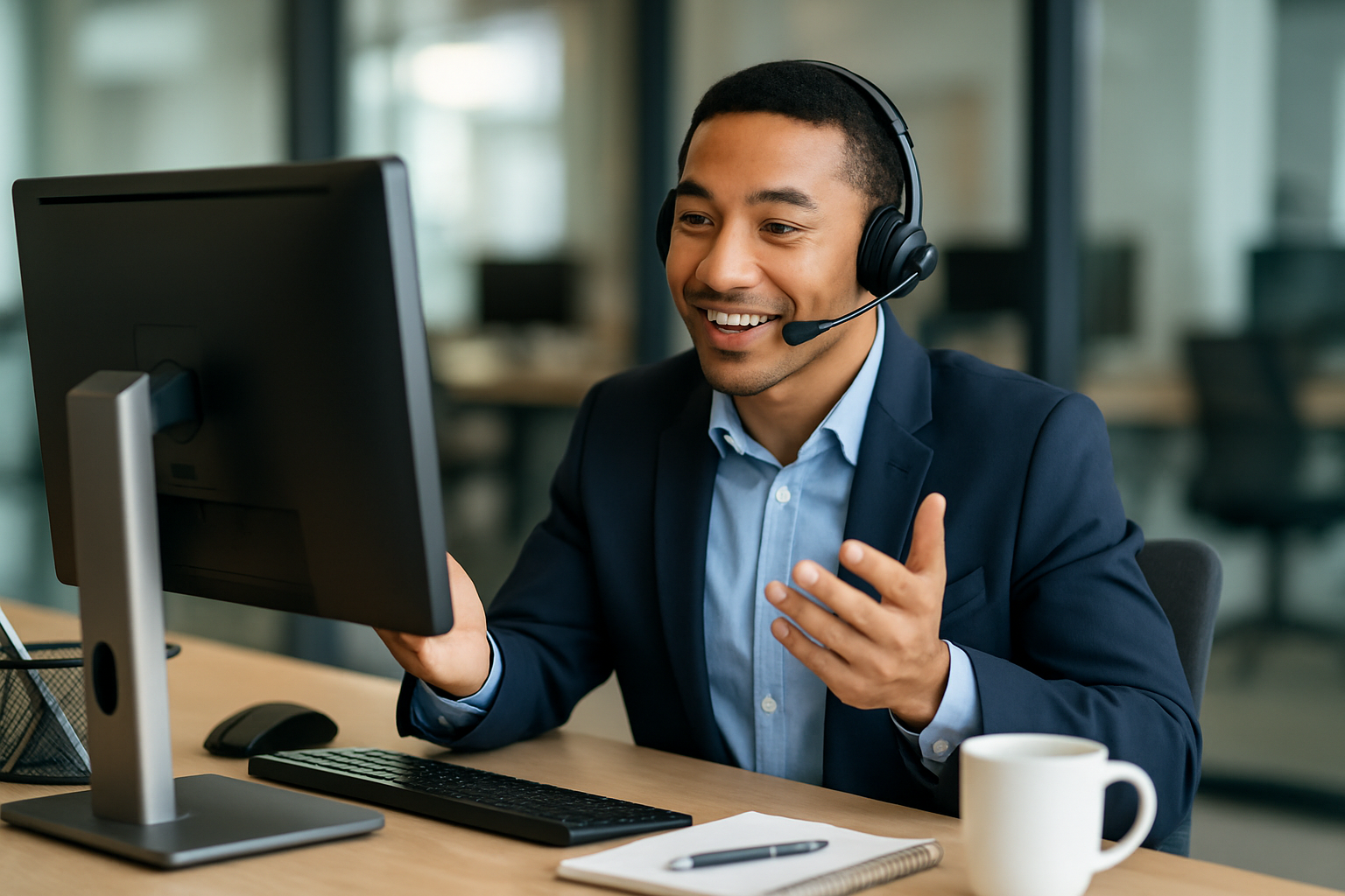 Uma pessoa atendendo clientes ao telefone 